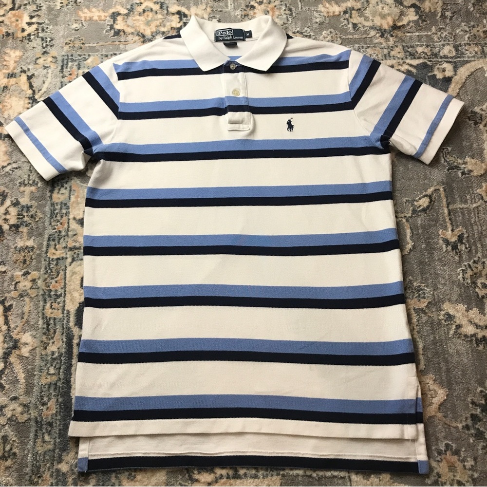 Polo White Striped Blue Size M